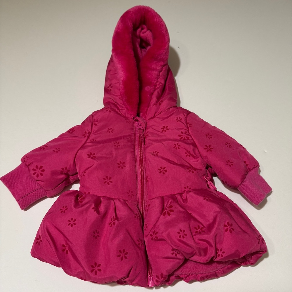 Rothschild's Girls Hooded Baby Jacket Coat Size 3/6 months Pink Flowers Winter